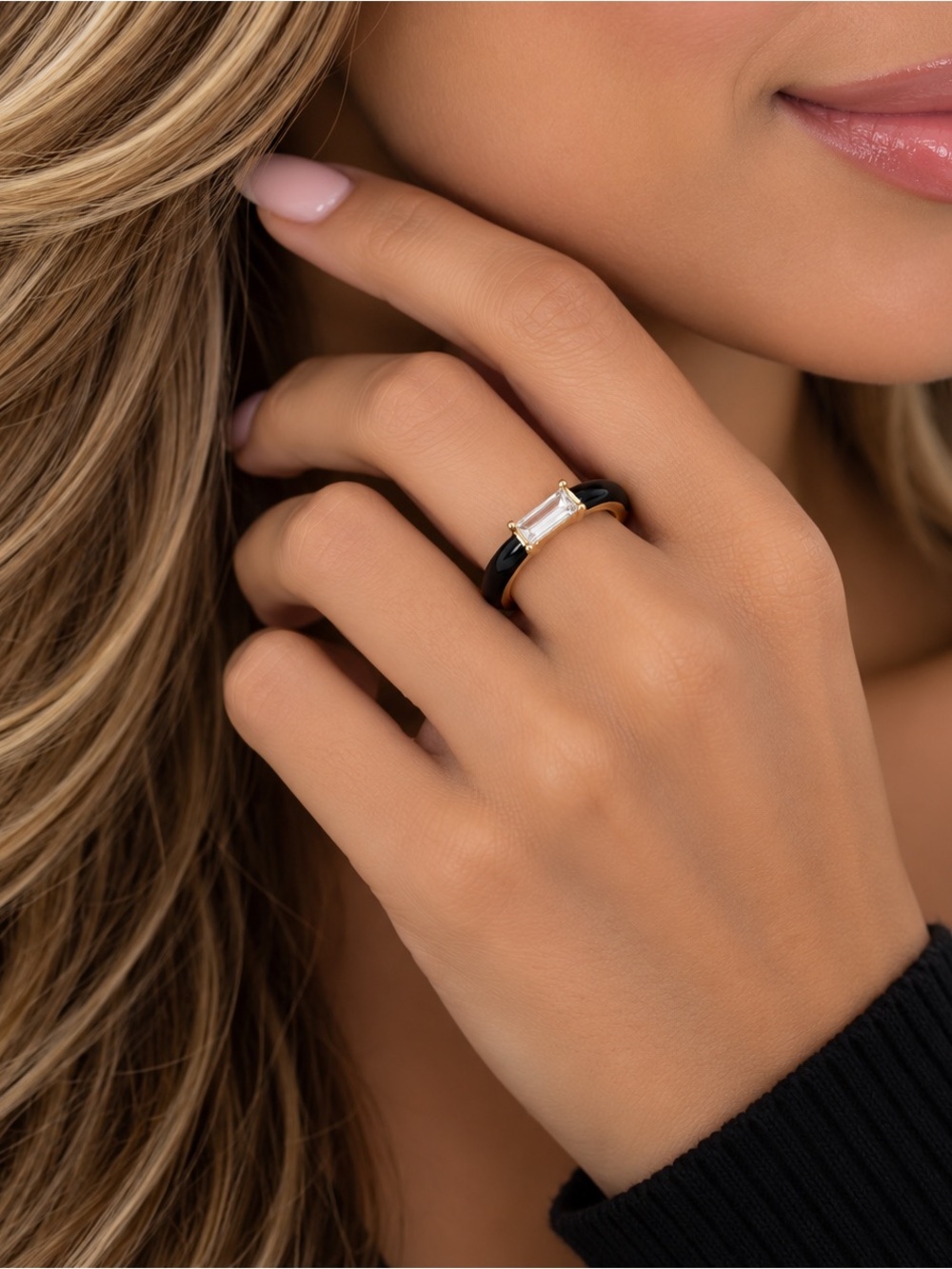 Luxury Baguette Crystal Enamel Ring